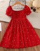 【4Y-13Y】Girls Sweet Polka Dot Print Puff Sleeve Dress - 33204