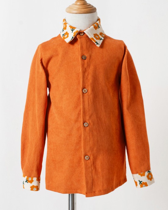 Casual Orange Corduroy Floral Long-sleeved Family Matching Outfits - 2122