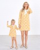 Sweet Long Sleeved Yellow Plaid and Flower Print Mom Girl Matching Dress