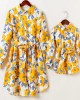 Sweet Yellow Flowers Long Sleeve Mom Girl Matching Shirt Dress - 13143