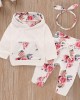 【9M-7Y】Girl 3-piece Floral Hooded Sweatshirt And Pants Set With Headband - 34166