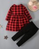 【12M-5Y】Girls Christmas Red Plaid T-shirt Pants Set