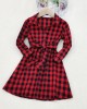 Classic Red Plaid Cotton Blends Long Sleeve Mom Girl Matching Dress - 1159