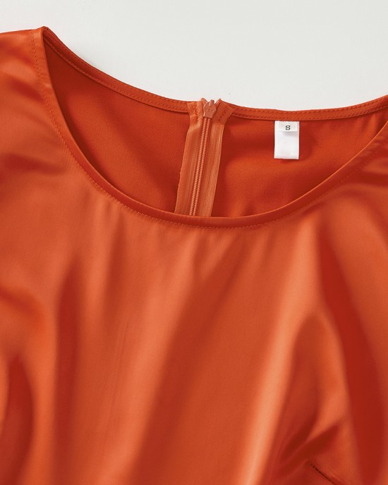 Sweet Orange Satin Round Neck Mom Girl Matching Dress