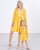 Sweet V-neck Long Sleeved Lace Stitching Yellow Mom Girl Matching Dress - 1397