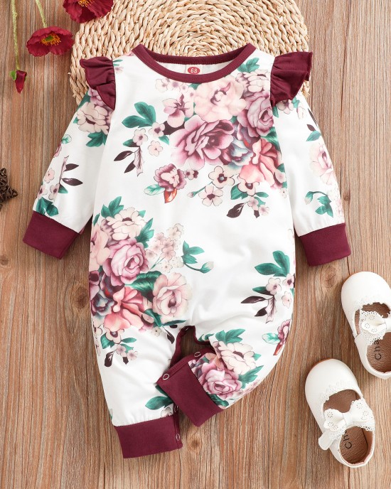 【0M-7Y】Girls Sweet Floral Print Red Dress And Romper ( Sold Separately ) - 33266