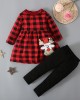 【12M-5Y】Girls Christmas Red Plaid T-shirt Pants Set