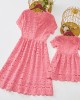 Sweet Pink Lace Short Sleeve Mom Girl Matching Dress - 13130