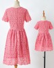 Sweet Pink Lace Short Sleeve Mom Girl Matching Dress - 13130