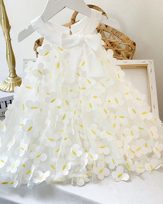 【2Y-9Y】Girls White Butterfly Embroidered Sleeveless Dress - 33179