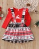 【12M-5Y】Girls Christmas Print Red Top And Suspender Skirt Set