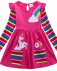 【3Y-8Y】Girl Sweet Rainbow Unicorn Pattern Long Sleeve Dress