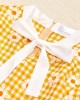 Sweet Long Sleeved Yellow Plaid and Flower Print Mom Girl Matching Dress