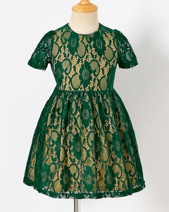 Sweet Green Lace Mom Girl Matching Dress