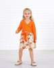 Sweet V-neck Long Sleeved Stitching Flower Orange Mom Girl Matching Dress