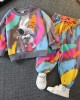 【18M-11Y】2-piece Kids Casual Colorful Cartoon Printed Sweatshirt And Pants Set - 4408