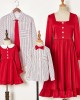 Casual Striped Shirt And Red Dress Family Matching Outfits - 2122