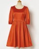 Sweet Orange Satin Round Neck Mom Girl Matching Dress