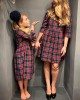 Long Sleeve Blue Plaid Mom Girl Matching Dress