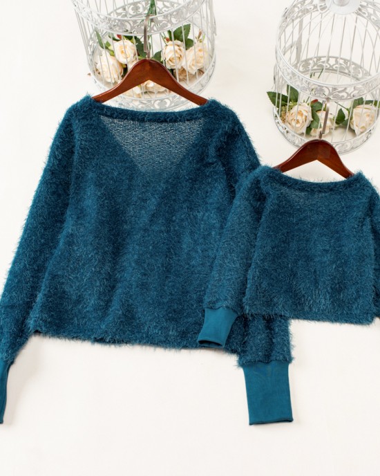 Sweet Butterfly Embroidery Blue Sweater Mom Girl Matching Cardigan - 1163