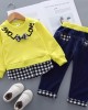 【12M-5Y】Kids Clothes Fashion Plaid spliced Sweatshirt Pants Set (SHOES NOT INCLUDE)- 3483