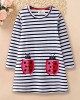 【18M-9Y】Sweet Embroidery Black And White Striped Long Sleeve Knitted Dress - 33261