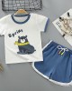 【6M-5Y】Boys Round Neck Short Sleeve Cartoon Print Suit