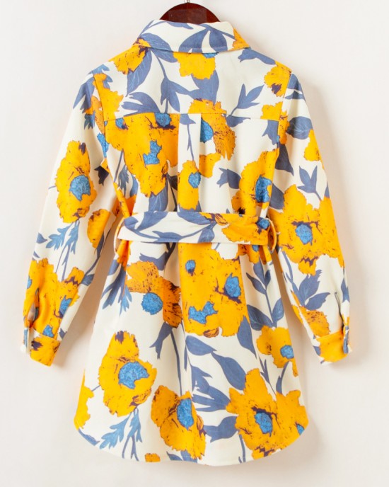 Sweet Yellow Flowers Long Sleeve Mom Girl Matching Shirt Dress - 13143