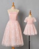 Sweet Embroidered Pink Mesh Mom Girl Matching Dress - 1333