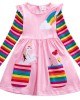 【3Y-8Y】Girl Sweet Rainbow Unicorn Pattern Long Sleeve Dress