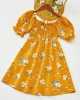 Sweet Flower Print Square Neck Puff Sleeve Yellow Mom Girl Matching Dress