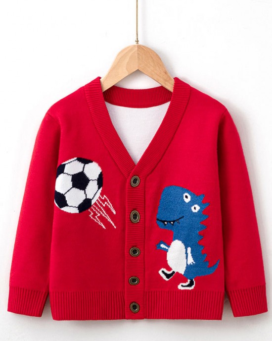 【2Y-9Y】Boys Cartoon Dinosaur V-neck Knitted Jacket