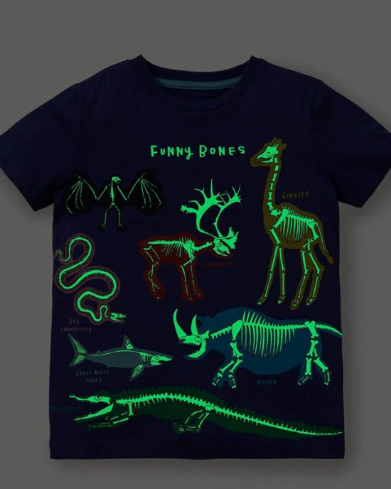 【18M-7Y】Boys Casual Cartoon Dinosaur Print Luminous Pattern Short Sleeve T-shirt