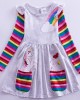 【3Y-8Y】Girl Sweet Rainbow Unicorn Pattern Long Sleeve Dress