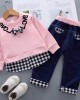 【12M-5Y】Kids Clothes Fashion Plaid spliced Sweatshirt Pants Set (SHOES NOT INCLUDE)- 3483