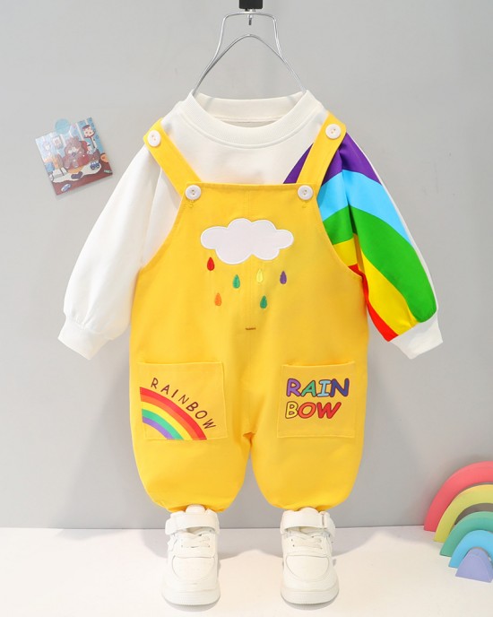 【9M-5Y】Kids Rainbow Print Sweatshirt And Pants Set