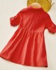 Sweet Red Cotton Blend Lapel Long Sleeves Mom Girl Matching Dress - 1390