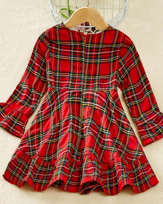 Red Plaid Flared Sleeve Mom Girl Matching Dress - 13121