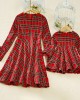 Red Plaid Flared Sleeve Mom Girl Matching Dress - 13121