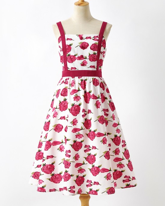 Sweet Rose Red Flower Mom Girl Matching Dress