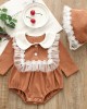 【0M-24M】2-piece Baby Cute Ruffled Long-sleeved Romper With Hat - 8011