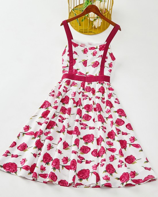 Sweet Rose Red Flower Mom Girl Matching Dress