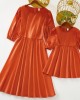 Sweet Orange Satin Round Neck Mom Girl Matching Dress