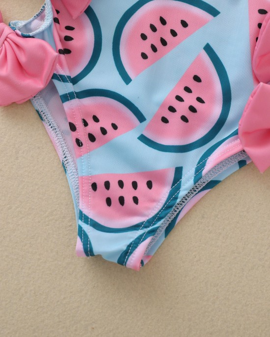 【6M-5Y】Cute Watermelon Print Bow Swimsuit