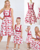 Sweet Rose Red Flower Mom Girl Matching Dress