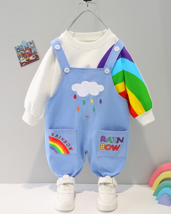 【9M-5Y】Kids Rainbow Print Sweatshirt And Pants Set