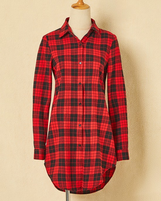 Classic Red Plaid Cotton Blends Long Sleeve Shirt Family Matching Outfits