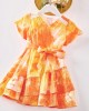 Sweet Orange Tie-Dye V-Neck Short Sleeve Mom Girl Matching Dress - 13109