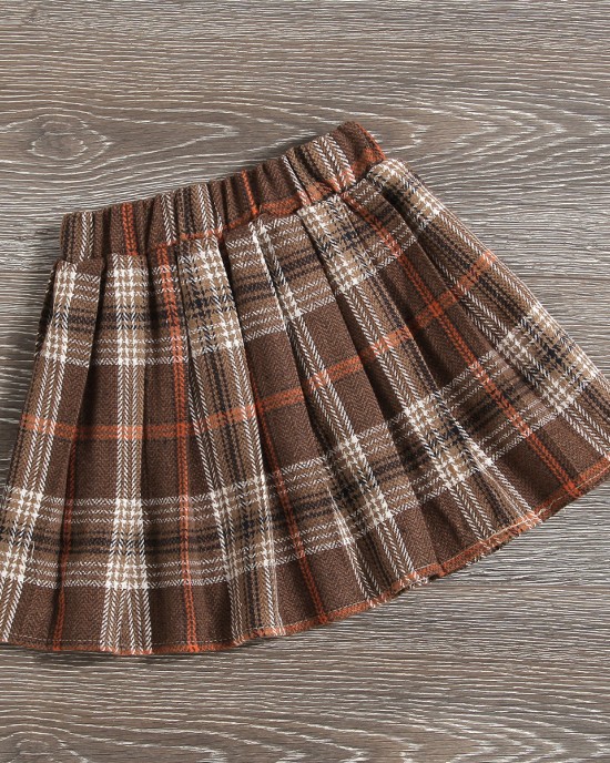 【18M-7Y】Girls Sweet Lapel Embroidered Top And Plaid Skirt Set With Bag