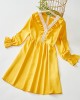 Sweet V-neck Long Sleeved Lace Stitching Yellow Mom Girl Matching Dress - 1397